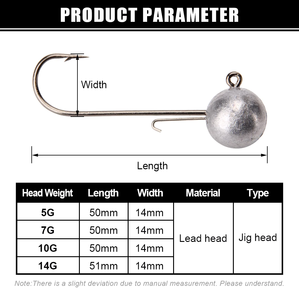 Spinpoler 5g 7g 10g 14g Jig Cabezas anzuelo de pesca vástago largo bola redonda acero alto en carbono largo para señuelo suave accesorios de gusano 4 Uds - imagen 5