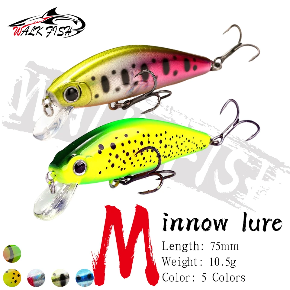 WALK FISH-señuelo de pececillo que se hunde, 75mm, 10,5g, cebo Artificial de plástico duro, Wobbler, Pesca, trucha, lubina, 1 Uds.