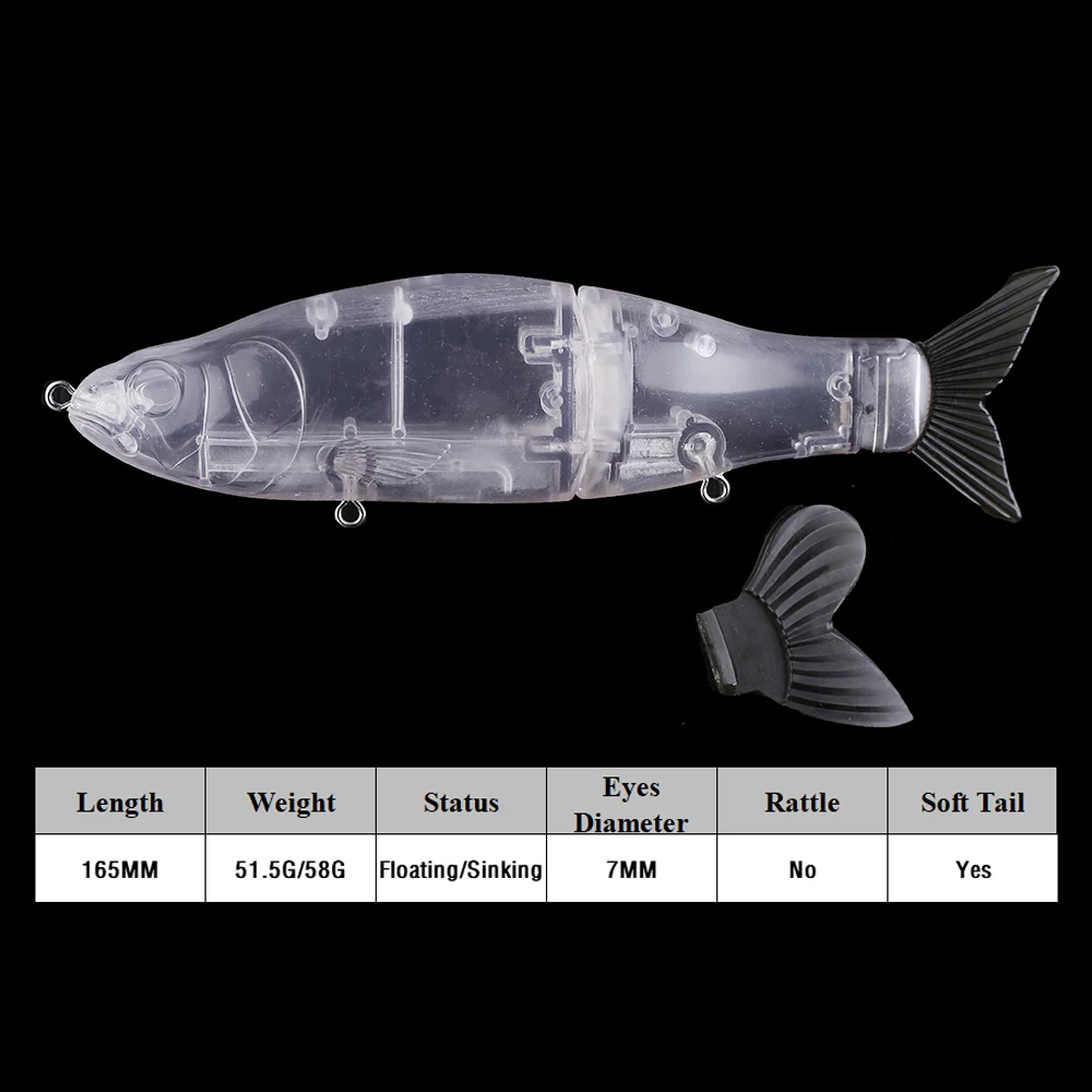 Chan'sHuang-Cebo en blanco sin pintar, 5 piezas, 165MM, deslizamiento, sábalo, Swimbait, cola suave, Artificial, hecho a mano - imagen 2