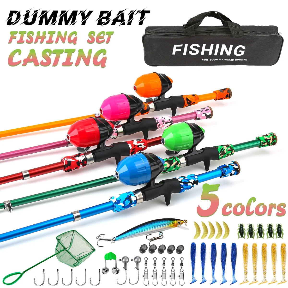 Combo de caña de pescar y carrete para niños de 1,5 M, Kit completo de caña de pescar telescópica con carrete Spincast para niños y niñas - imagen 3