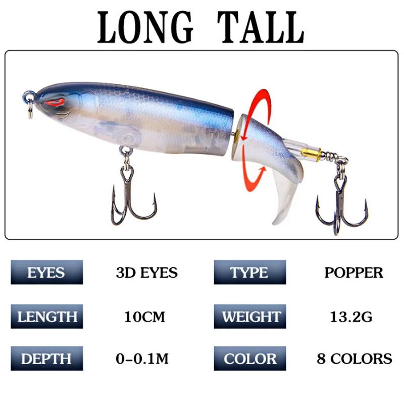 Whopper Popper cebos artificiales con cola giratoria suave, crankbaits, wobblers, 10cm/14cm, 1 parte - imagen 4