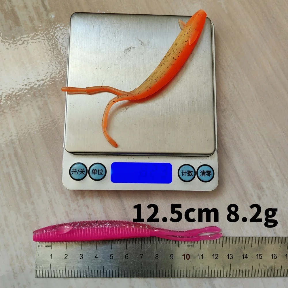 MUKUN 5 uds 12,5 cm 8,2g señuelo de pesca de silicona suave Minnow agua salada gusanos de agua dulce Wobblers cebo Artificial aparejos de lubina plantillas - imagen 4