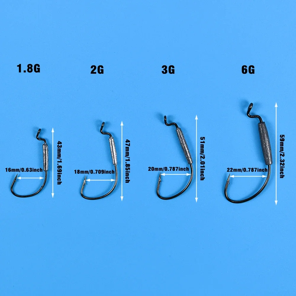 8 Uds ganchos + 10 Uds Pin de bloqueo Jig manivela cabeza ganchos de púas con señuelo suave gusano Offset anzuelo Pin de bloqueo de resorte 1,8g 2g 3g 6g - imagen 3