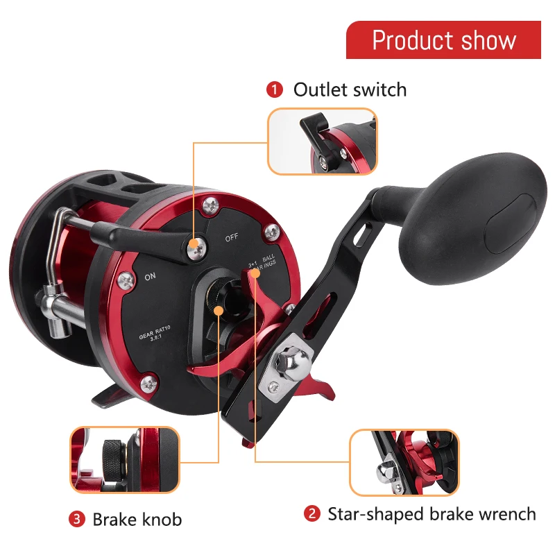 BILLINGS carrete de pesca de tambor de curricán 3 + 1bb carretes de pesca de agua salada de mar mano izquierda/derecha carrete de Baitcasting redondo de Surf costero - imagen 2