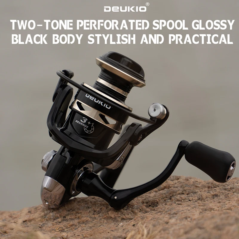 Nuevos carretes giratorios DEUKIO, Metal ultraligero, relación de engranaje 5,2: 1, 3 + 1BB, arrastre máximo de agua salada o dulce, carretes de pesca con señuelo de 6kg - imagen 3