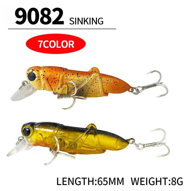 Cebo Artificial de plástico duro, pececillos de Pesca de señuelo que se hunden, saltamontes, insectos, Swimbait, aparejos de Pesca Isca de agua superior, 65mm, 8g - imagen 3