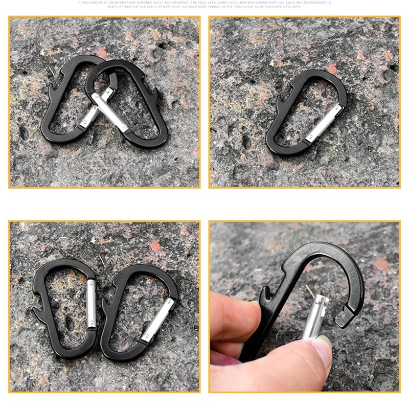 Mosquetón de aluminio con abrebotellas, hebilla de gancho de bloqueo automático para acampar al aire libre, senderismo, Clip de llavero multiherramienta - imagen 4