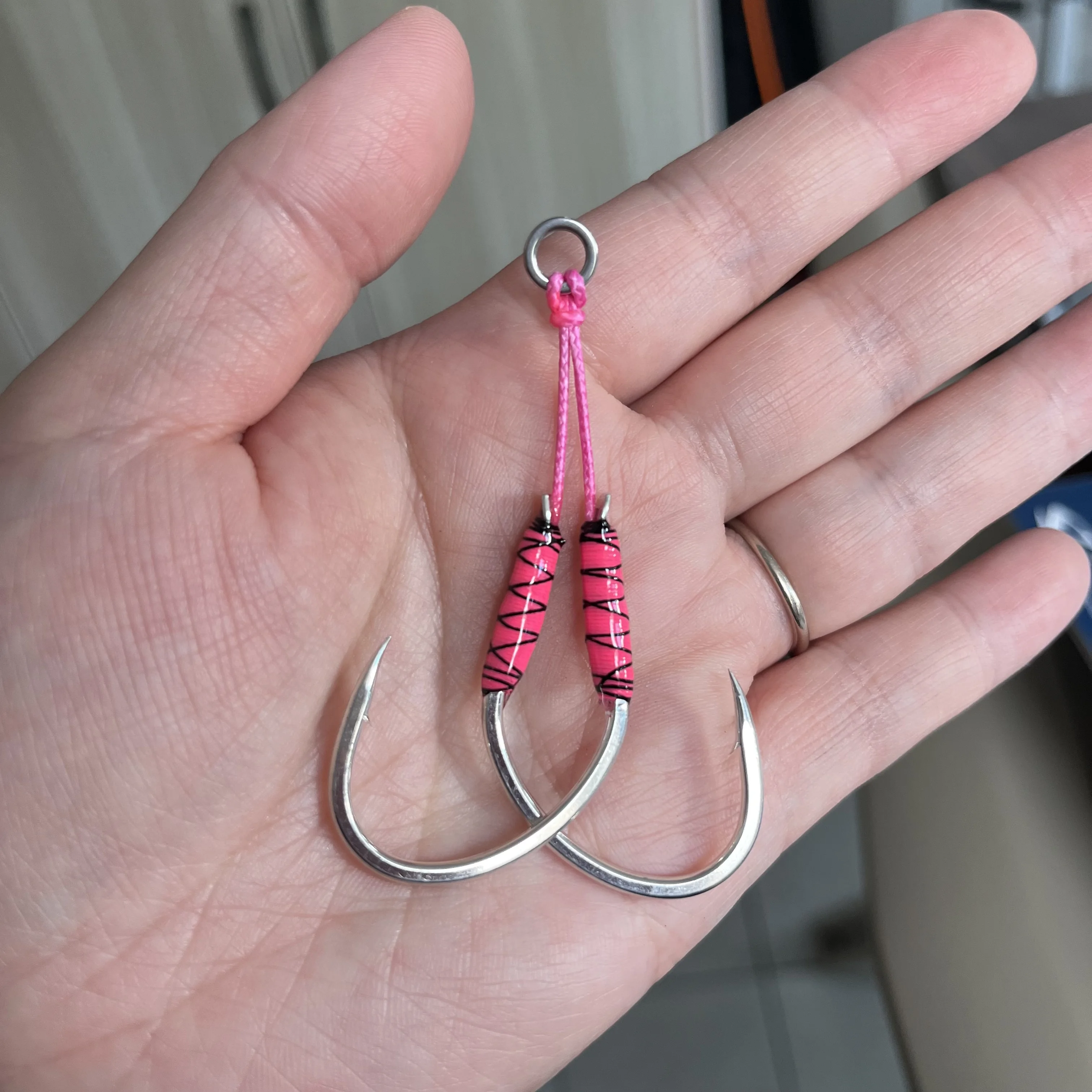 OBSESSION HK040 2 unids/bolsa anzuelo de asistencia de Jigging de Metal de alto carbono UV luminoso PE línea Pike Jig señuelo anzuelo de Pesca de agua salada Pesca - imagen 4