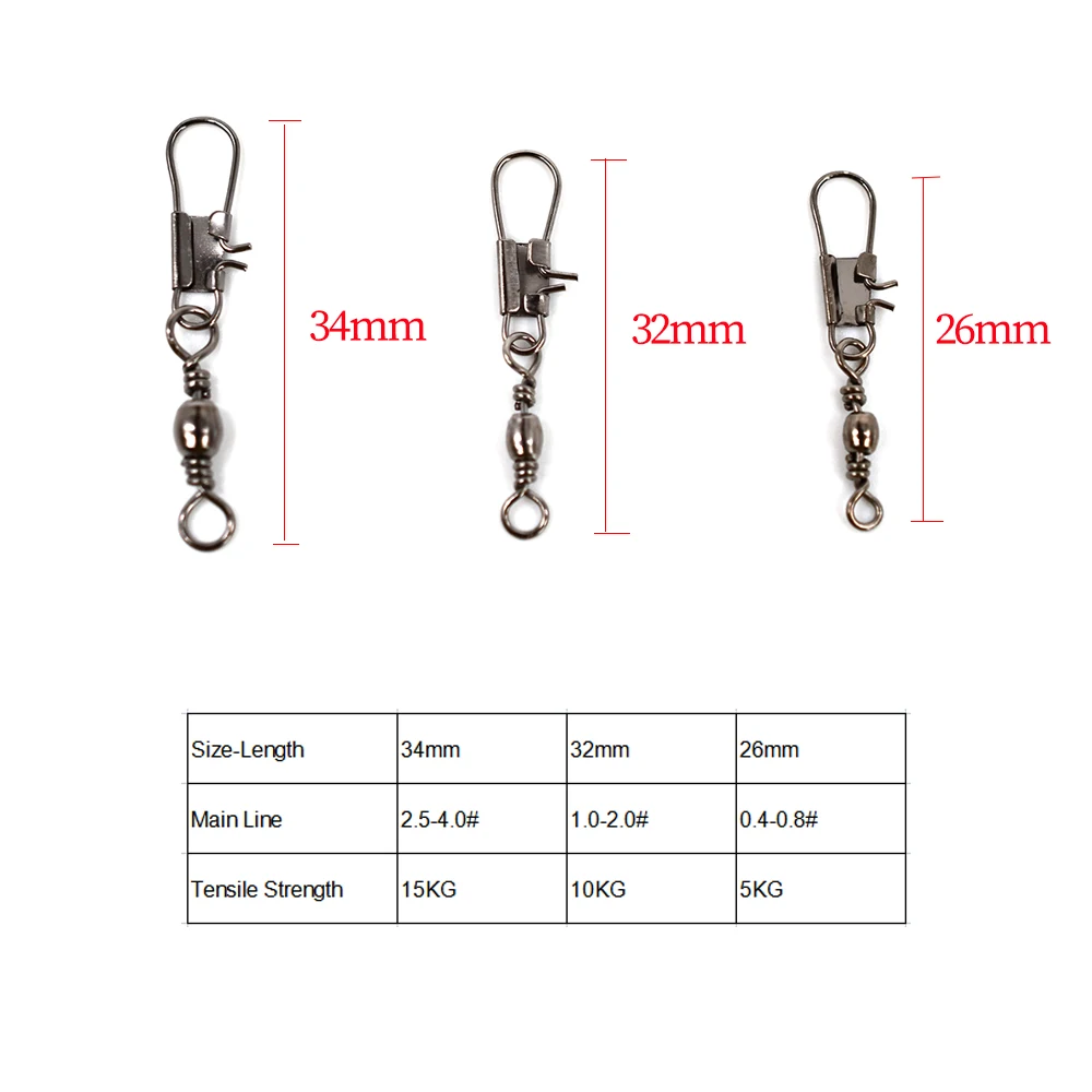 MNFT-barril de pesca giratorio, 25 piezas, con cierre de seguridad, conectores de aparejos de agua dulce y salada - imagen 4