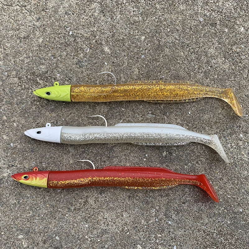 HAIMALUO-señuelo de pesca suave y feliz, anzuelo con cabeza de anzuelo, cebo de pesca de lubina de agua salada Artificial, Swimbait, aparejos de pececillo, 150MM - imagen 4