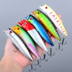 6 uds señuelo de pesca Popper Topwater Crankbait cebo duro señuelos anzuelos triples