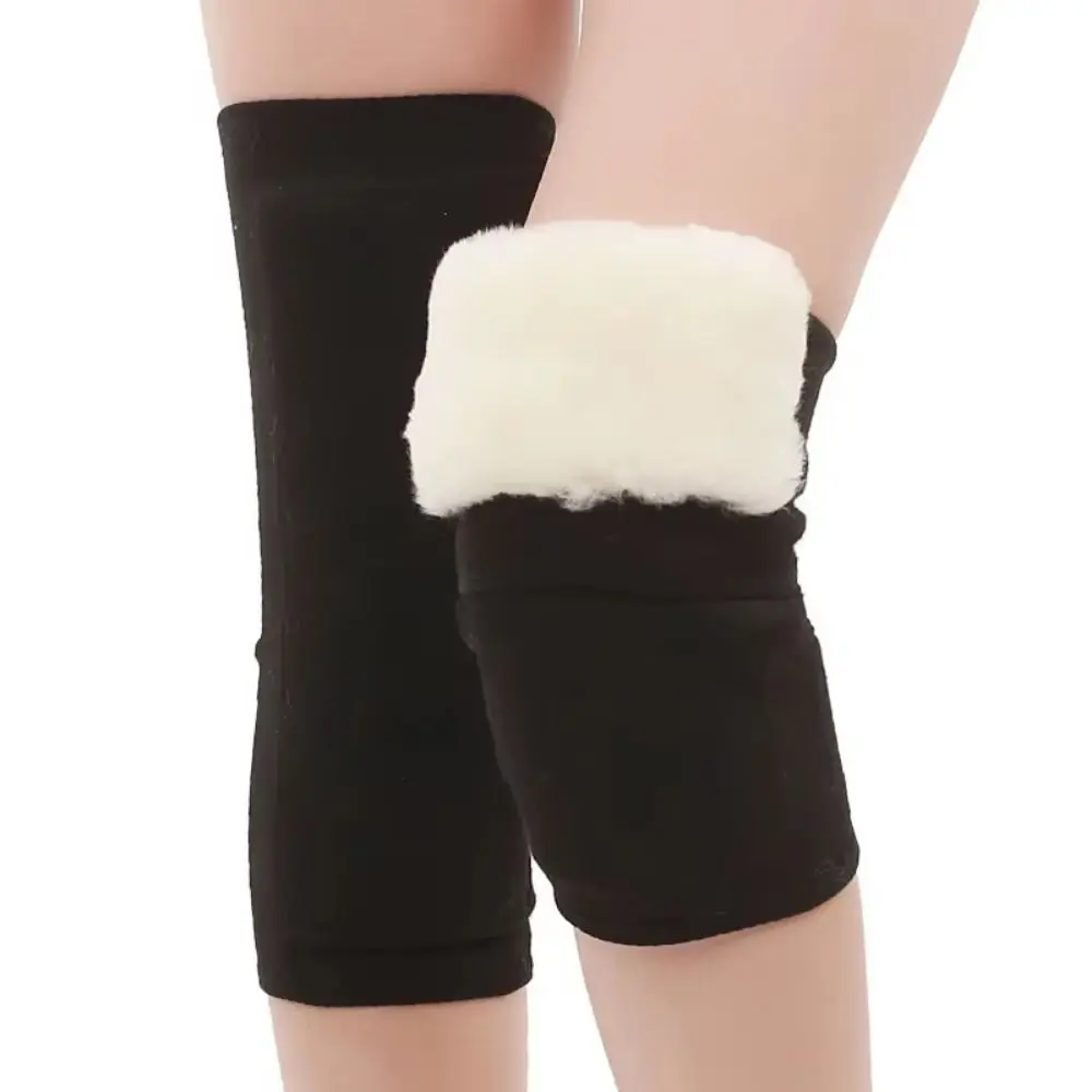 Rodillera de lana gruesa, protección contra el viento, calentador de rodilla de felpa de alta elasticidad, recuperación de articulaciones, calentador de piernas de lana gris/negro, Unisex, 1 par - imagen 2