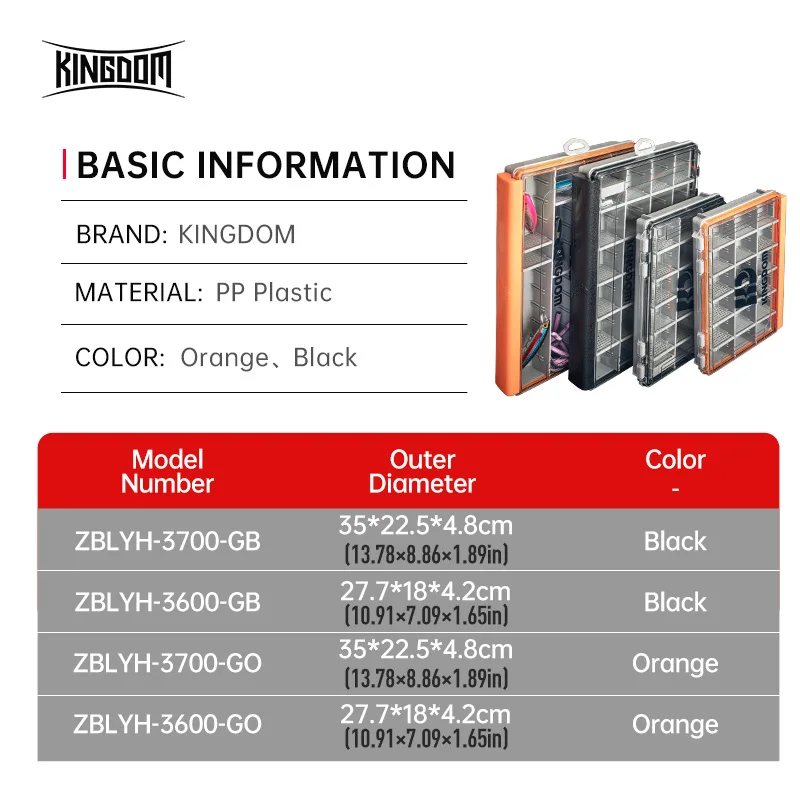 Kingdom 3700 3600 Caja de aparejos de pesca Caja de almacenamiento organizadora de señuelos impermeable grande con divisores extraíbles para cebos duros y herramientas - imagen 2