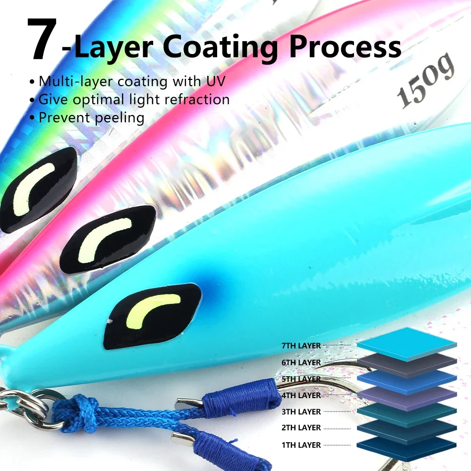 MOOKZZ SLOW Jigging nuevas plantillas de Metal señuelo de pesca 40g 60g 80g 100g 130g 150g 200g 250g Señuelos de pesca de mar de Metal grande - imagen 4