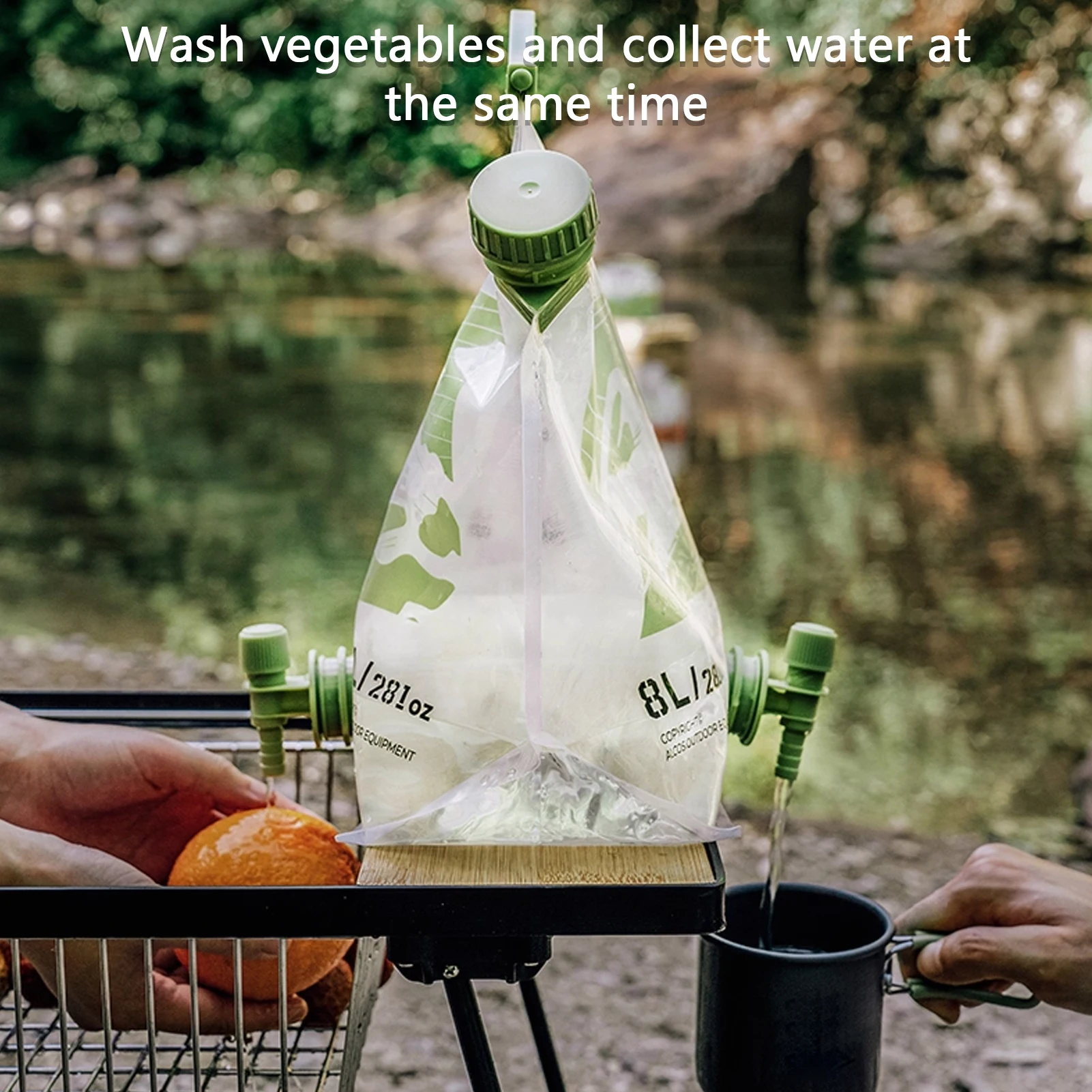 Bolsa de agua plegable para exteriores de 8L con grifo, soporte de almacenamiento de agua plegable para acampar al aire libre y senderismo - imagen 3