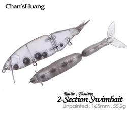 Chan'sHuang 3 uds. Señuelos de pesca en blanco sin pintar 16,5 cm 55,2g flotante de 2 secciones Swimbait Glide Biat DIY hecho a mano Artificial