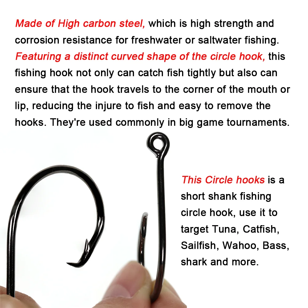 Lionriver-anzuelo circular perfecto en línea, tamaño 8/0 9/0 10/0 11/0 12/0 14/0, anzuelos de pesca de tiburones de acero rico en carbono, serie Monster - imagen 2