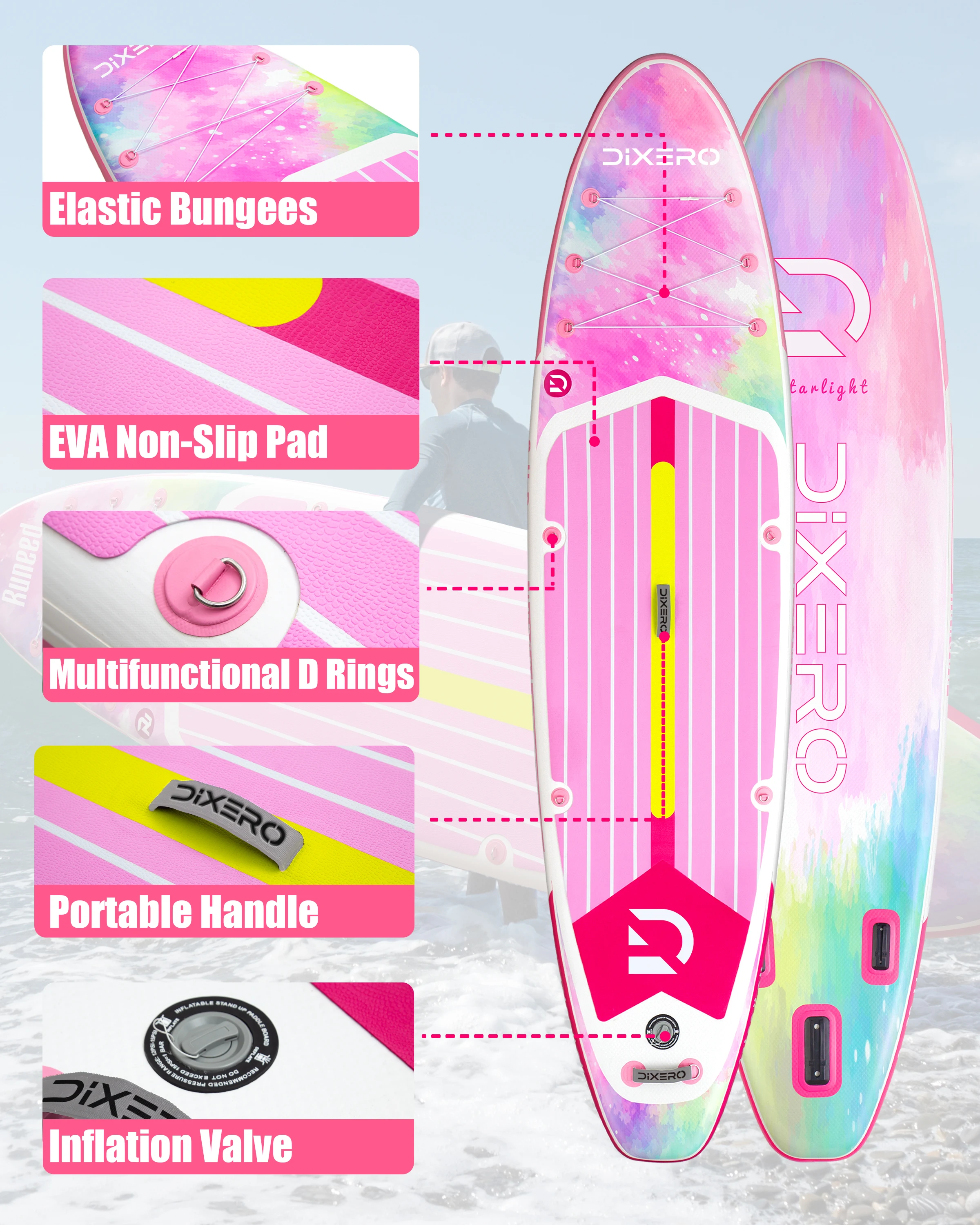 DIXERO-Tabla de Paddle inflable para adultos, 11 '× 33 "× 6", SUP Extra ancho para deportes acuáticos, adecuada para surf, subtabla de Yoga - imagen 3