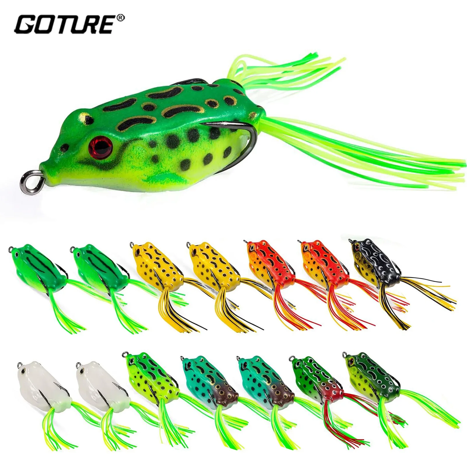 Goture 10/15 Uds Topwater Wobblers Kit de Señuelos de Pesca de Rana cebo blando tipo rana señuelos para lubina pesca en agua dulce y salada