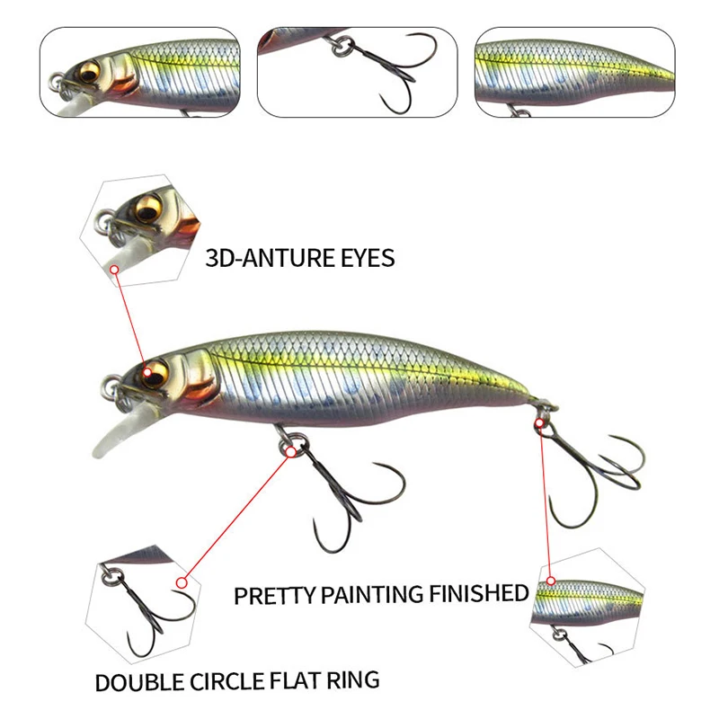 Señuelos de Pesca piezas Minnow, 50mm, 3,5g, Jerkbait, Carkbait, Wobblers, Swimbait, cebo duro profesional para perca, trucha - imagen 4
