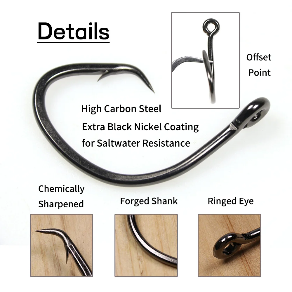 Elllv 5/0 - 16/0 4X gancho circular fuerte y pesado, anzuelo de pesca de agua salada compensado para mortero, atún, tiburón, pesca en barco de aguas profundas - imagen 5