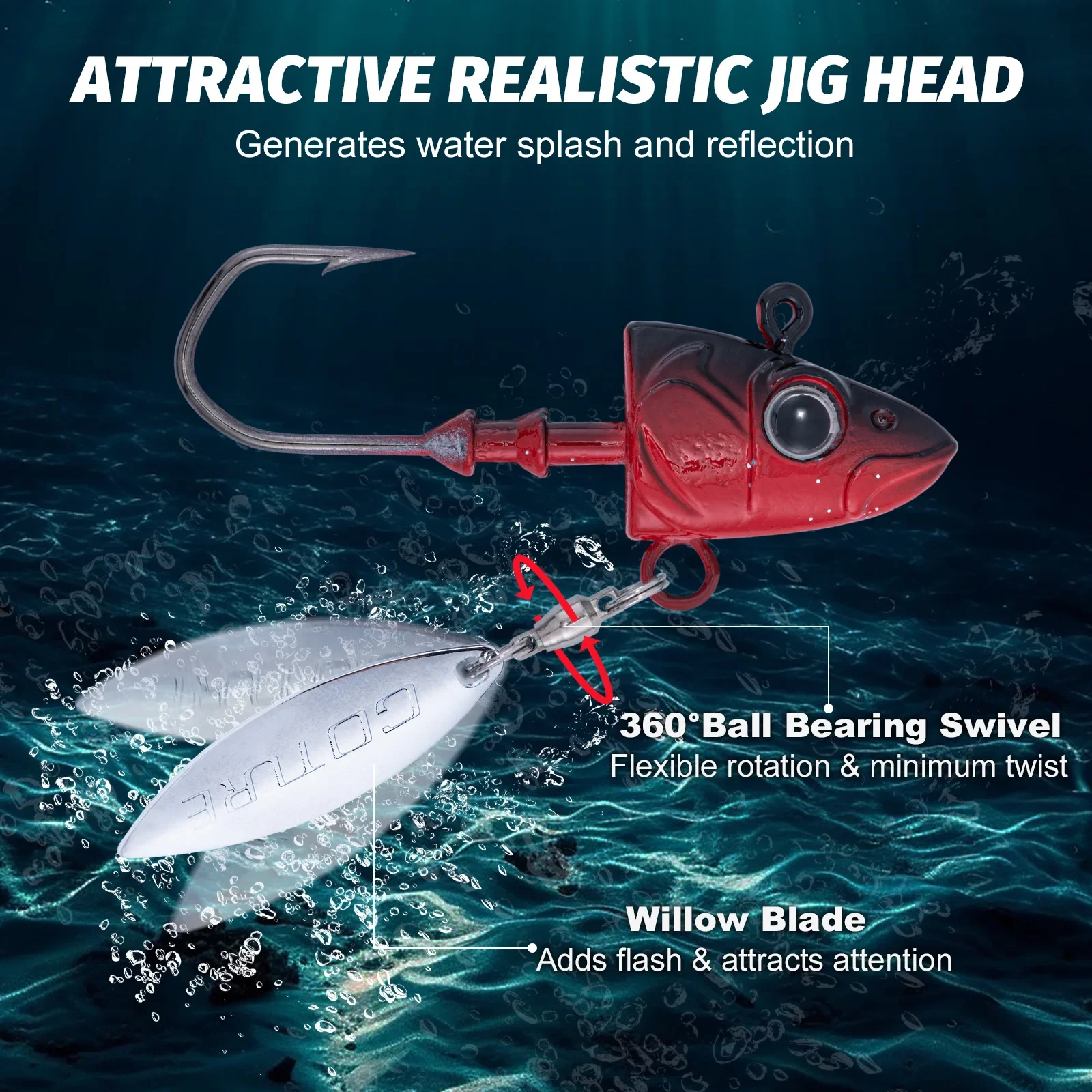 Goture 1/caja 7g 10g 14g 21g 28g 32g anzuelo de pesca con cabeza de plomo ojos 3D forma de cabeza de pez anzuelos de plomo anzuelo de pesca Jigging con lentejuelas - imagen 2