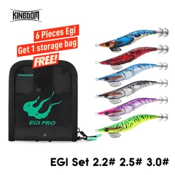 Kingdom 6 piezas EGI Juego de cebo de calamar 2.2 #   2.5 #   3.0 #   Señuelos artificiales para Jigging, pesca en el mar, pulpo, sepia, pesca que se hunde luminosa