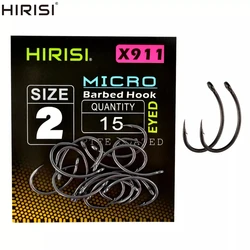Hirisi 15 Uds Micro púas recubiertas de PTFE anzuelo de acero rico en carbono con ojo accesorios de pesca de carpa X911