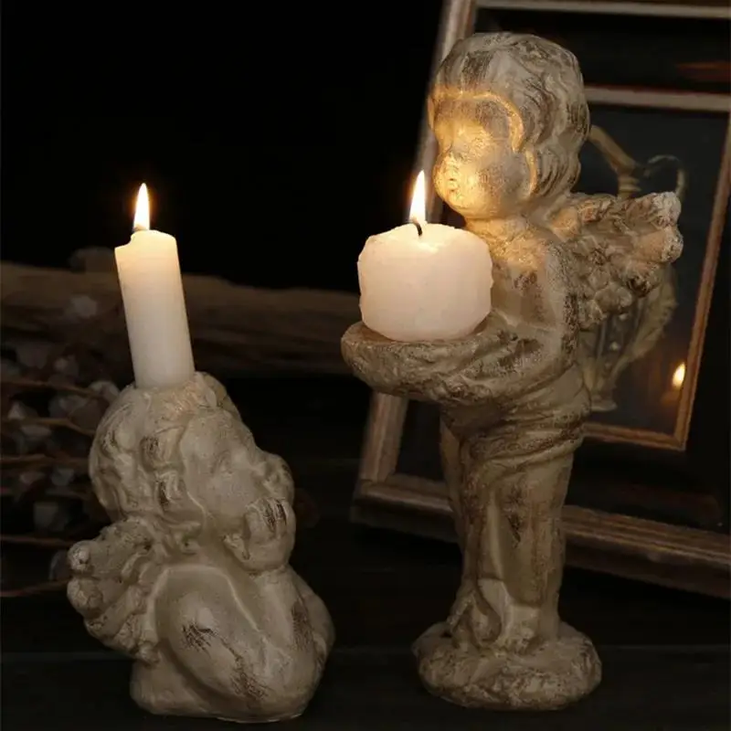 Adorno resina ángel candelabro – Escultura bebé alado para jardín y boda - imagen 4