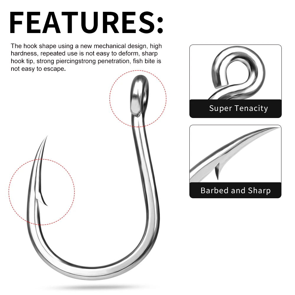 Proberos 10 Uds 3/0-13/0 Super anzuelo de acero rico en carbono Gaff con púas antioxidante ángulo afilado anzuelos circulares de pesca de atún - imagen 3
