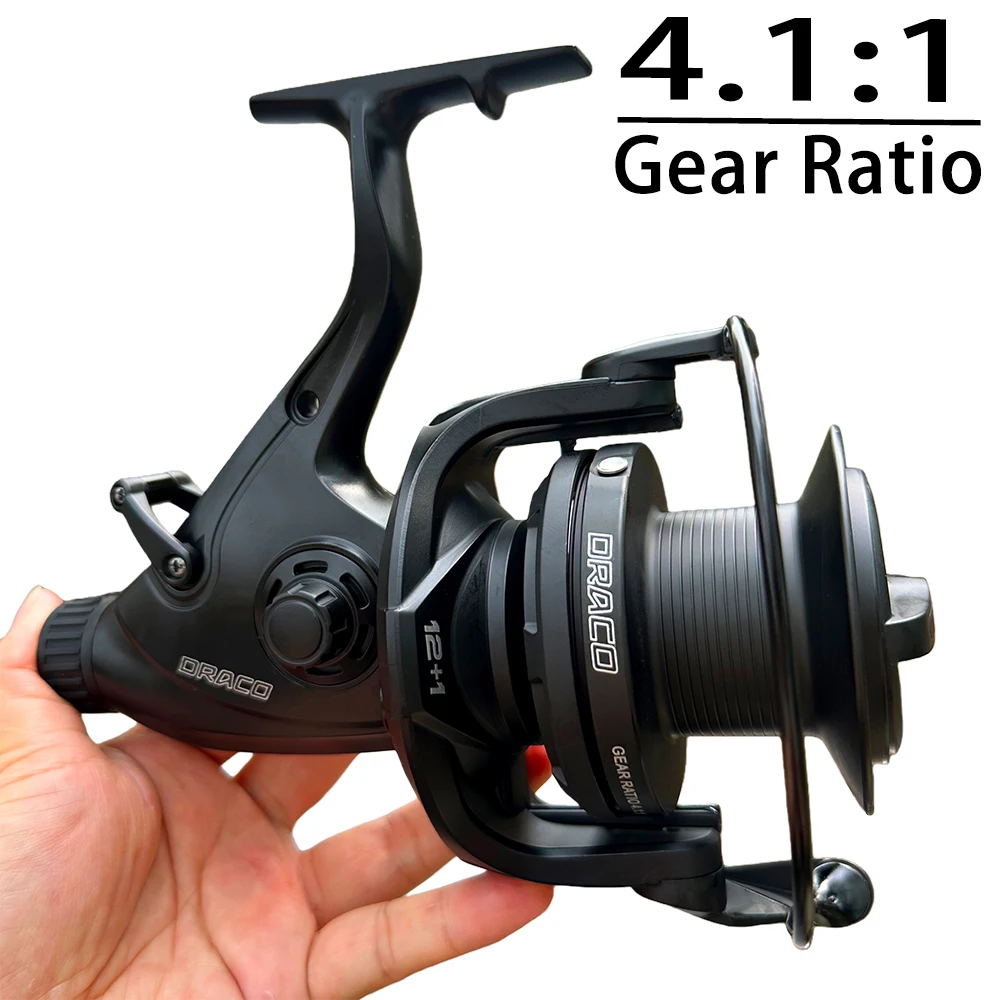 Carrete de pesca giratorio resistente al desgaste 9000-12000, carrete de Metal, fuerte fuerza de tracción, relación de engranaje 4,1: 1, carrete de freno doble para toda el agua - imagen 2
