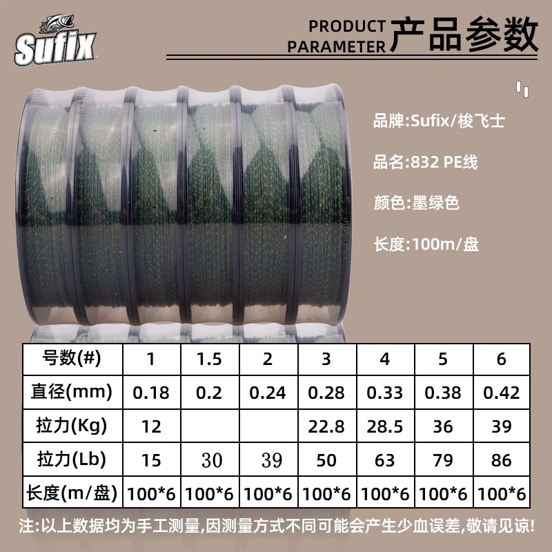 2024 NUEVA línea de pesca SUFIX 832 100M X8 8 trenzada súper fuerte línea de PE # 1- # 6 hilo de pescar en el mar 26lb-86LB - imagen 3