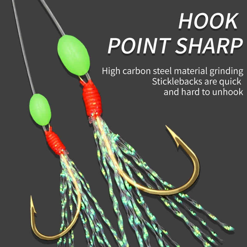 ZYZ-anzuelos Sabiki de pesca en el mar, 1 Juego de 6 anzuelos de acero con alto contenido de carbono, luminoso, para barco, aparejos de pesca con cuerda - imagen 3