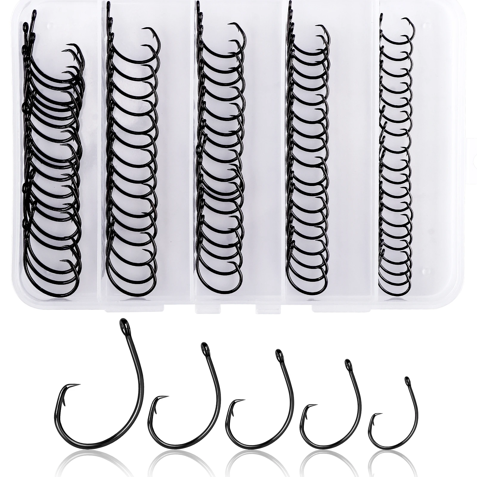 Ganchos circulares de pesca en línea, anzuelo de aparejo Pompano sin compensación, círculo de ojo cerrado, gancho de espacio ancho para lubina, tipo de pez Pan, 100 Uds. - imagen 2