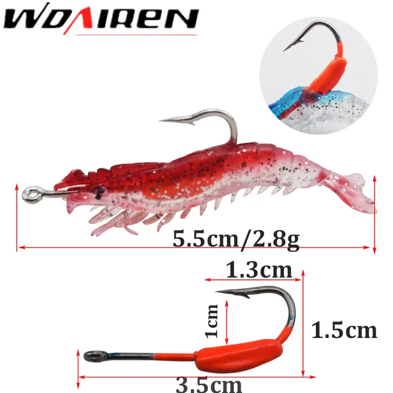 4 Uds 5,5 cm 2,8g plantillas de Pesca de camarones suaves brillantes cebos artificiales con pesas de plomo plomo Señuelos de Pesca Wobblers - imagen 2