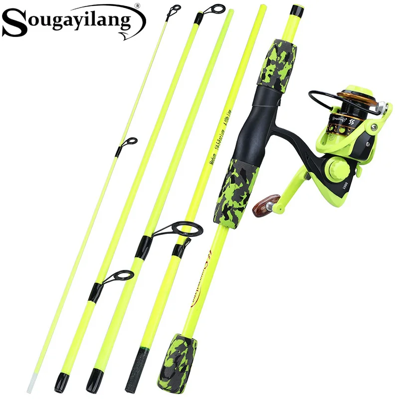 Sougayilang Combo pesca portátil 5 secciones 170 cm con carrete