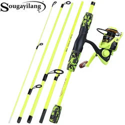 Sougayilang Combo pesca portátil 5 secciones 170 cm con carrete