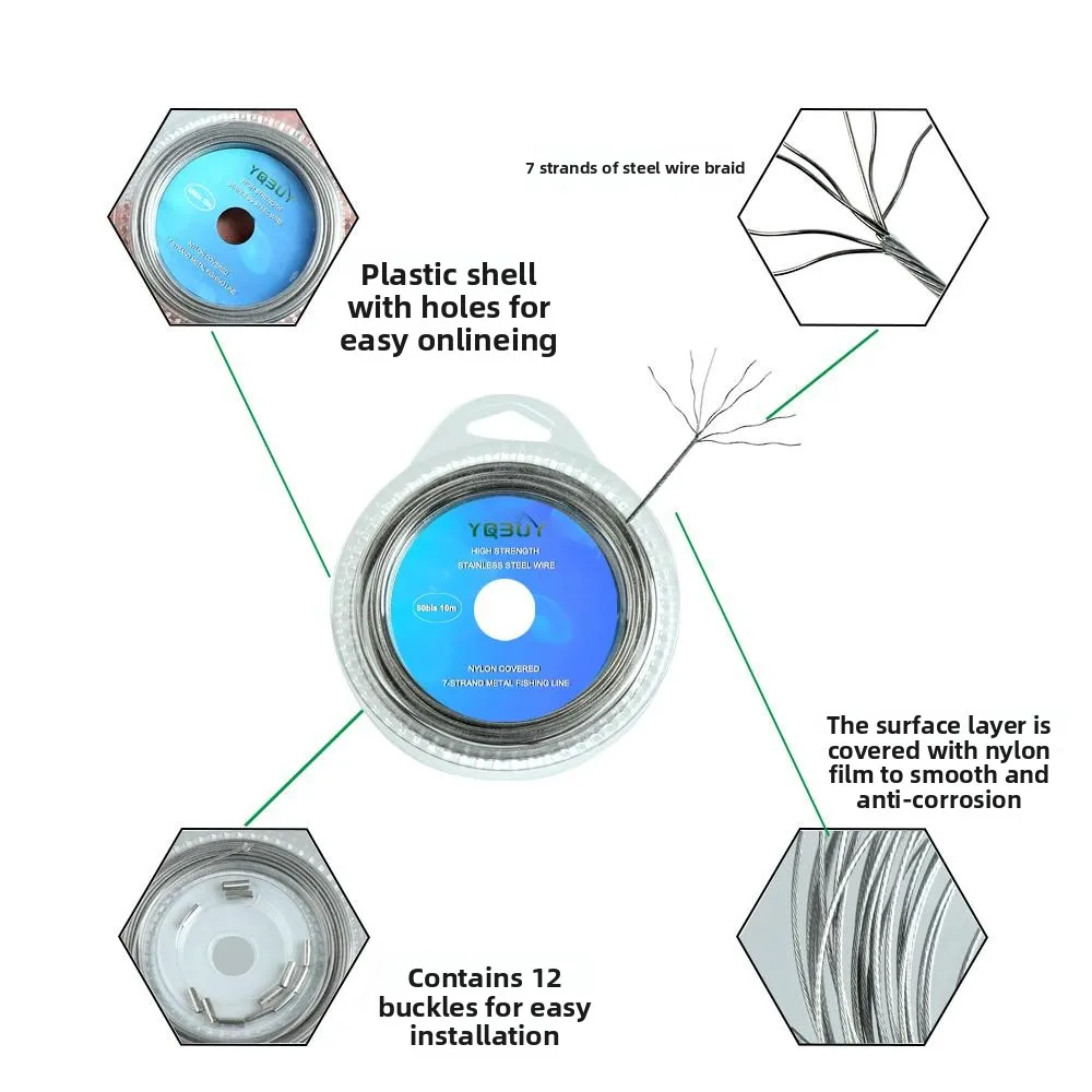 1 rollo de alambre de acero para pesca, 10m, 7 hebras trenzadas, alambre de acero para pesca en el mar cubierto con plástico - imagen 3