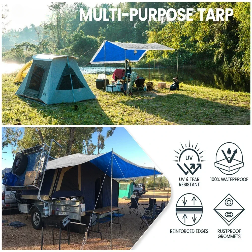 Toldo de PE para coche con Kits de postes, Anti-UV, resistente al agua para coche, SUV, tienda Universal, toldo, sombra, refugio solar, lonas para acampar en la azotea - imagen 5