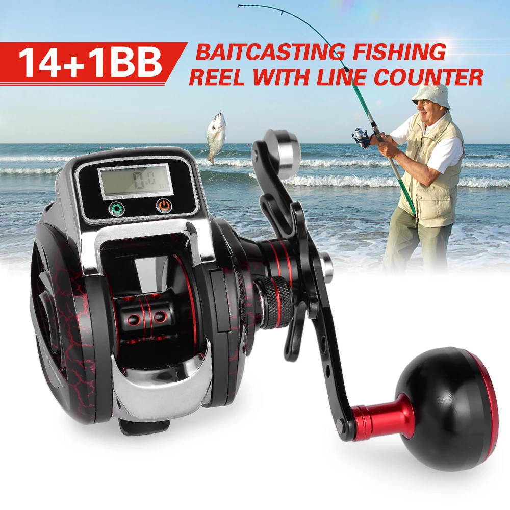 Carrete Baitcasting 6.3: alta velocidad y arrastre 15 kg, pantalla digital - imagen 4