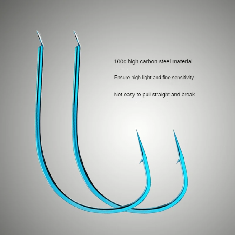 Anzuelos de pesca de punta afilada, anzuelos de pesca delgados con púas plateadas, Material de pesca de carpa, accesorios azules, 100 piezas - imagen 3