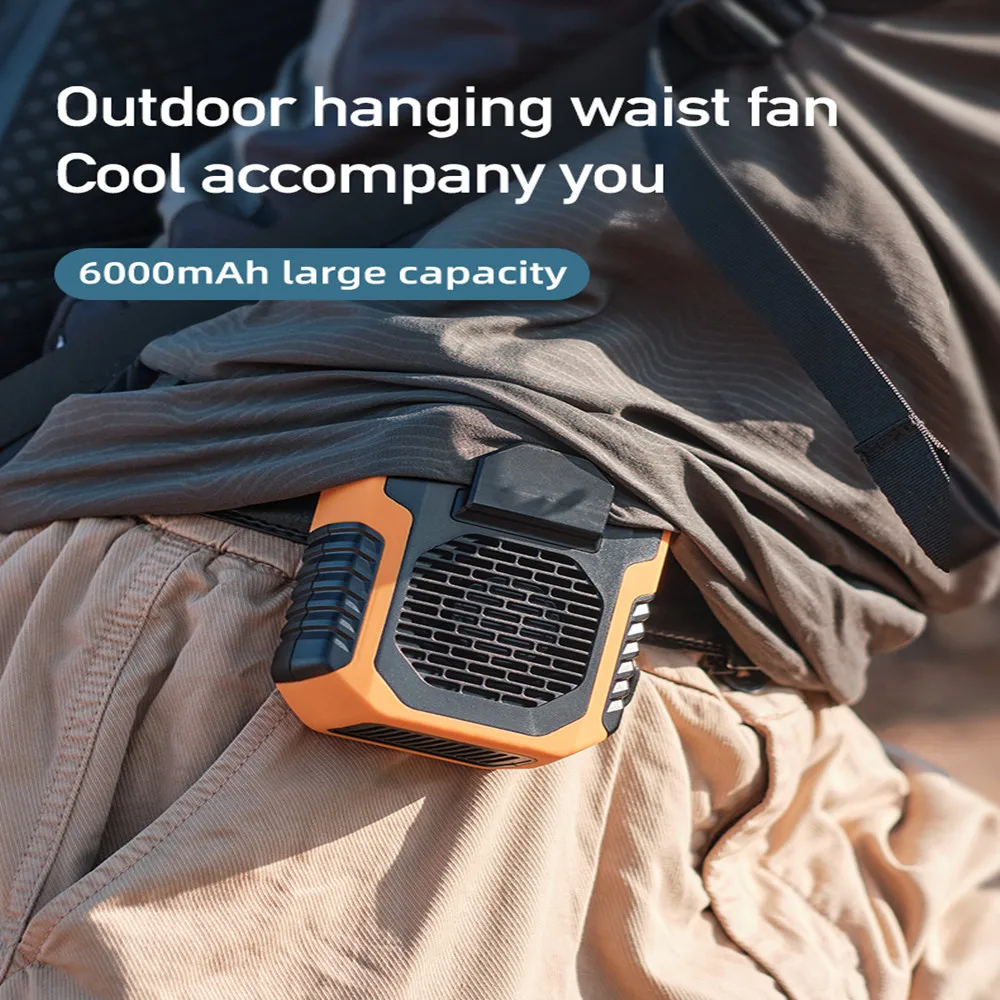 Ventilador de cuello/cintura de 6000mAh, miniventilador de carga portátil USB, adecuado para pesca al aire libre, camping, senderismo y montañismo - imagen 3