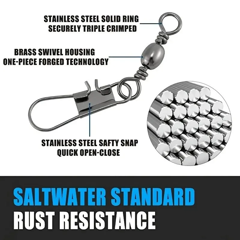 100 unids/set conector de pesca giratorios Pin de enclavamiento rodamiento giratorio a presión giratorio para anzuelo accesorios de señuelo de carpa - imagen 4