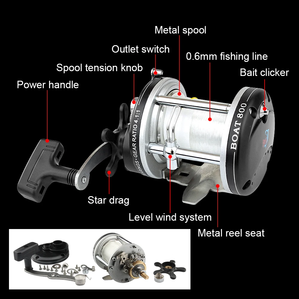 Spinpoler carrete de pesca de fundición de cebo para mano derecha, cuerpo de Metal con Sufix #10, línea de barco de agua salada para peces de juego grande, trucha, muskkie - imagen 3