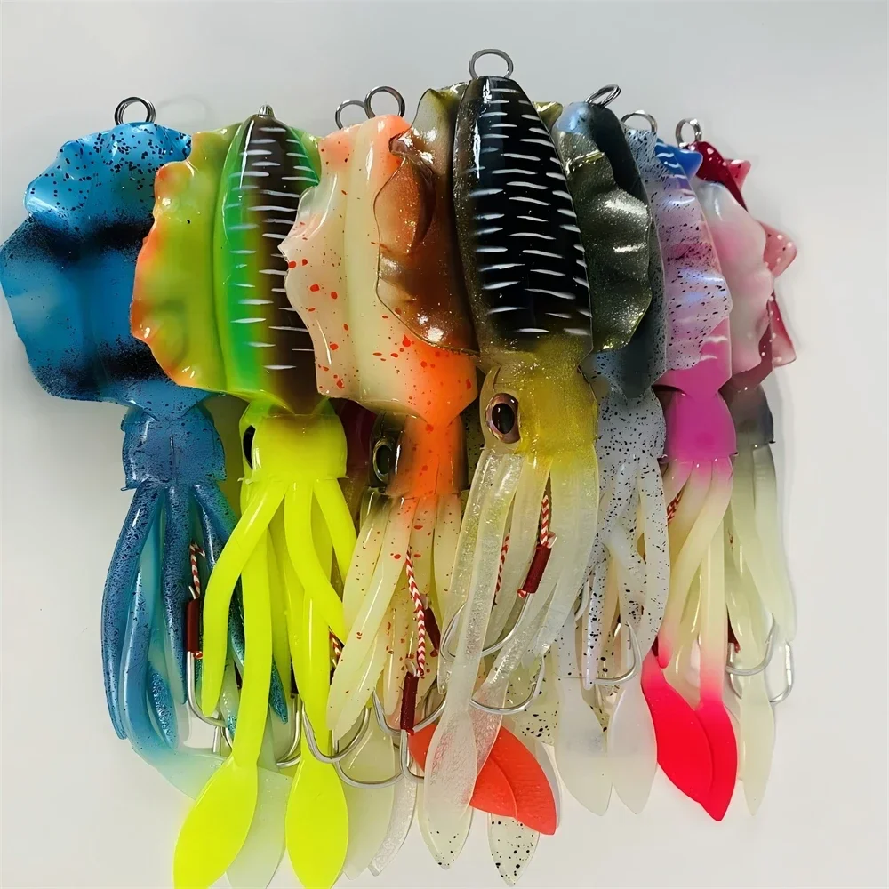 ZUKIBO-cebo de calamar suave para pesca, señuelo de pesca con curricán, plantillas con cabeza de pulpo, plantilla de calamar UV luminosa de 60g para pesca en barcos de aguas profundas, cebo Wobblers - imagen 5
