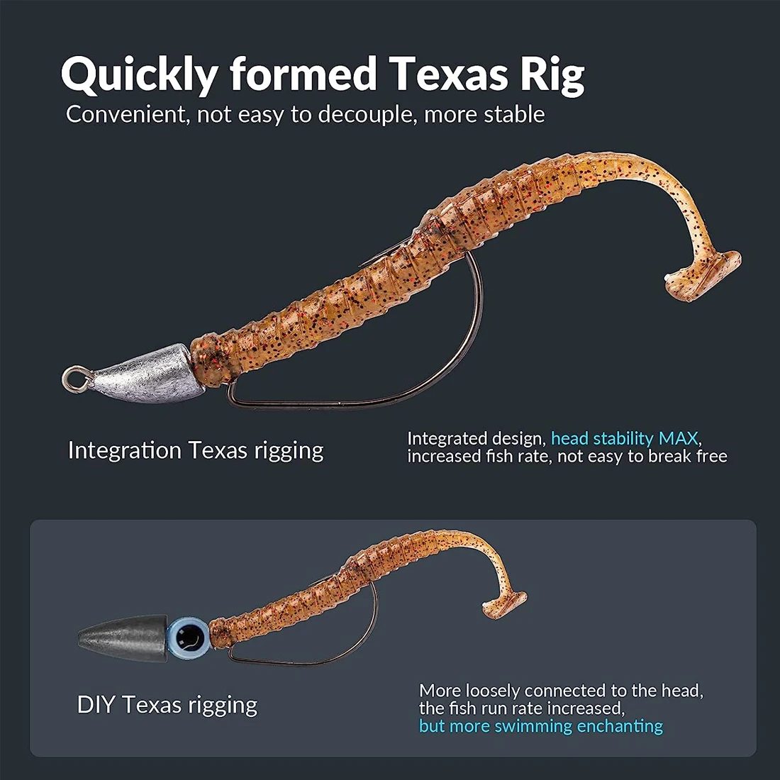 FishTrip-anzuelos de pesca con cabezales tipo bala, 10 Uds., 1,75g ~ 14g, aparejo Texas, agua salada, agua dulce, anzuelo ponderado sin malezas - imagen 4