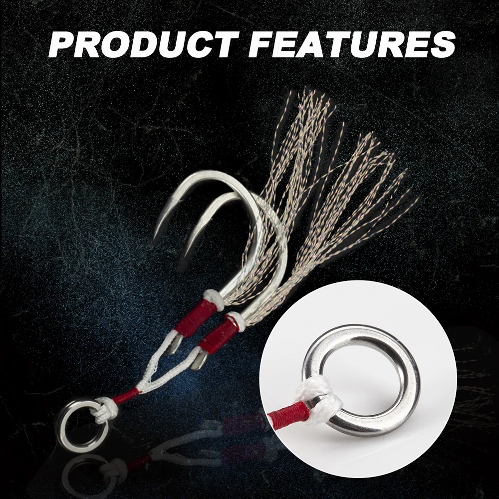 Hunthouse-anzuelos de Jigging lento, 7/0, 9/0, 11/0, gancho de asistencia con púas, doble gancho con cuerda, aparejos de pesca con mosca en el mar - imagen 5