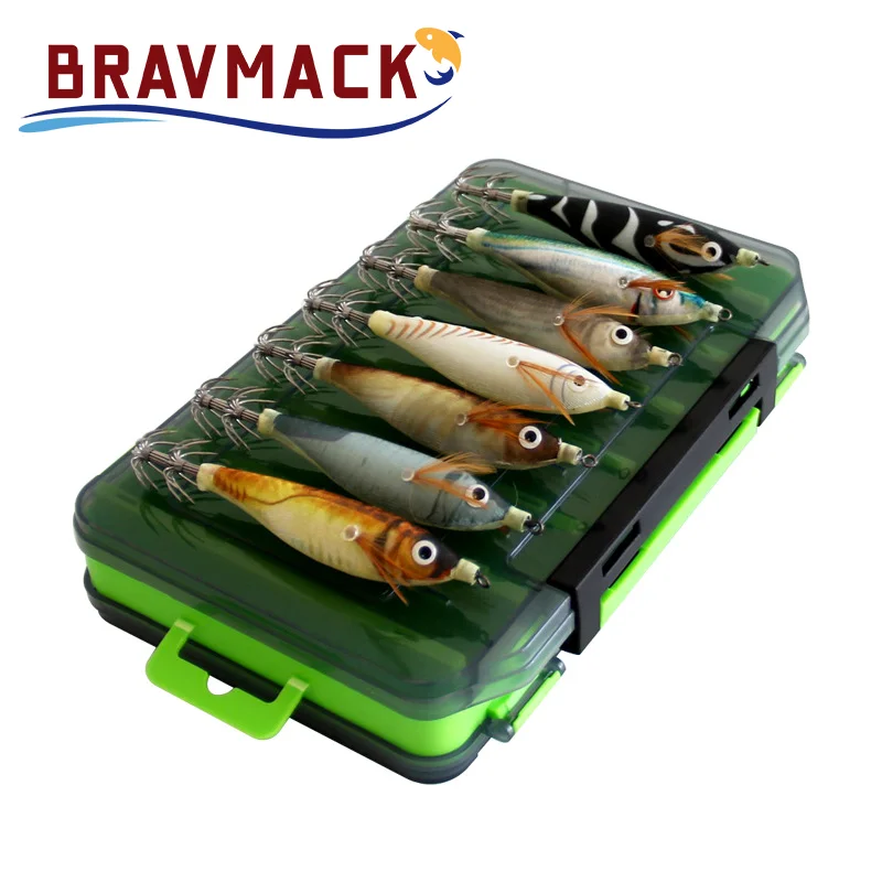 14 unids/pack 10cm plantillas de calamar luminosas en caja de madera señuelo de pesca de camarones anzuelo de calamar sepia pulpo cebo de pesca de mar - imagen 5