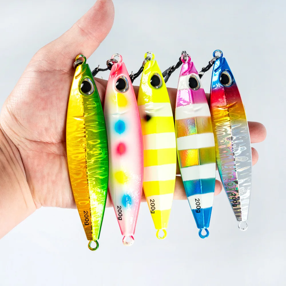 Plantilla de Metal de 40g, 80g, 100g, 150g, 200g, señuelo de fundición larga japonés, pesca en el mar, forma de sardina, brillo luminoso, aparejos de pesca de mar reflectantes - imagen 5