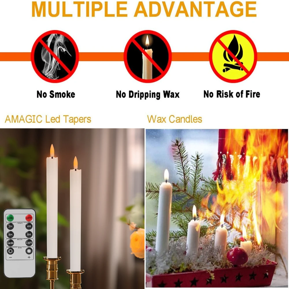 Velas cónicas de marfil sin llama, con control remoto de 10 teclas parpadeantes, Led cálido, 3D mecha, luz de ventana, decoración de Navidad, hogar y boda - imagen 3